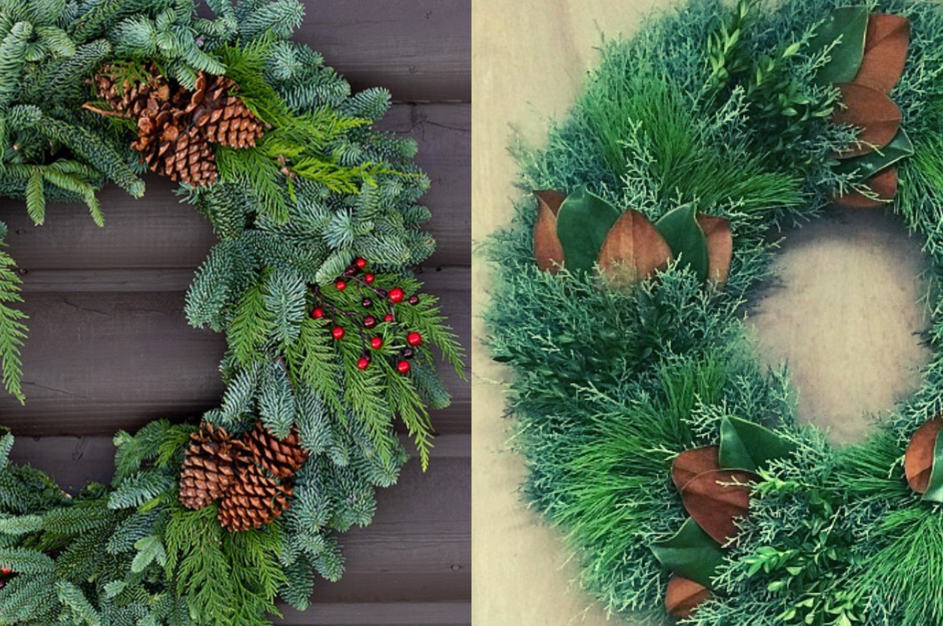 Split image of two wreaths